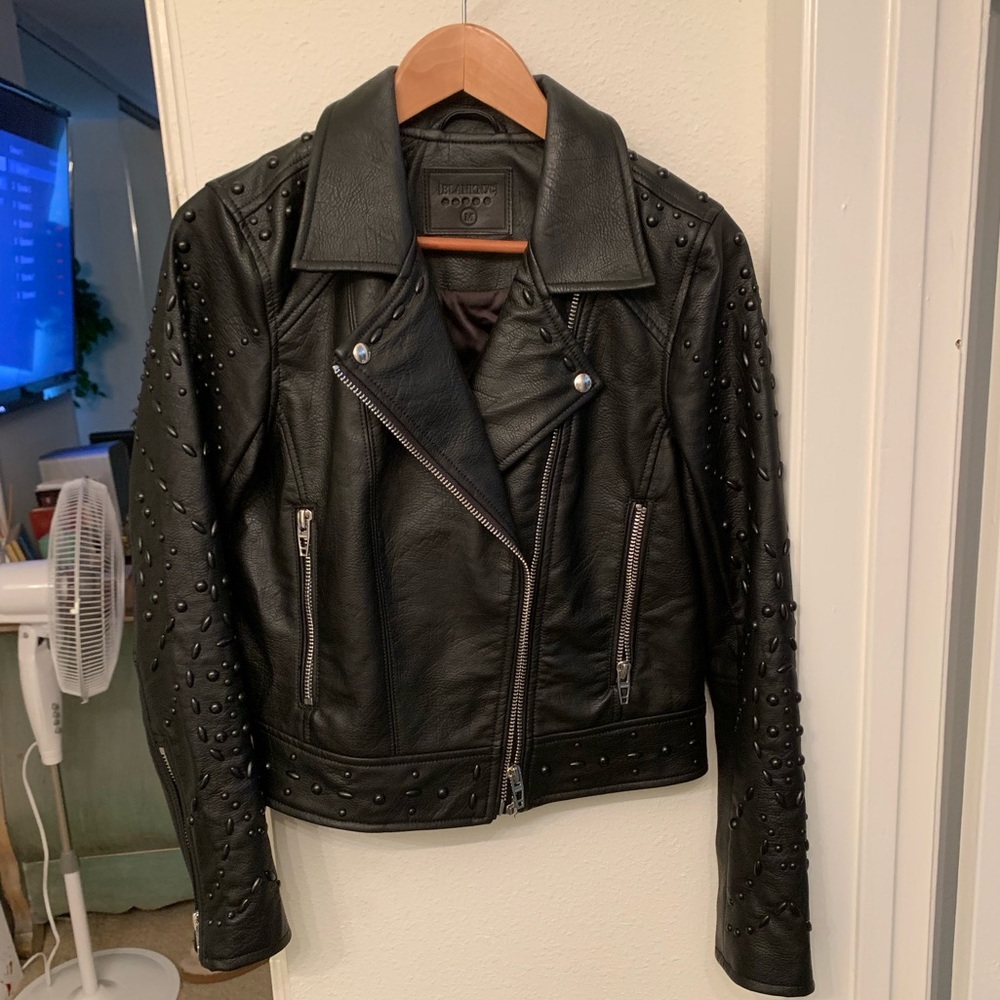 BlankNYC Beaded Vegan Leather Moto Jacket